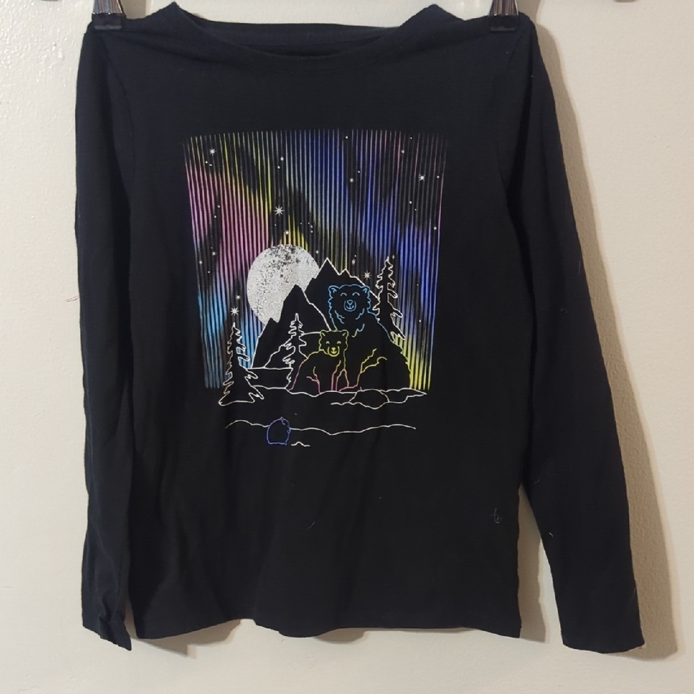Cat & Jack Black Long Sleeve Shirt with Colorful Bear Design